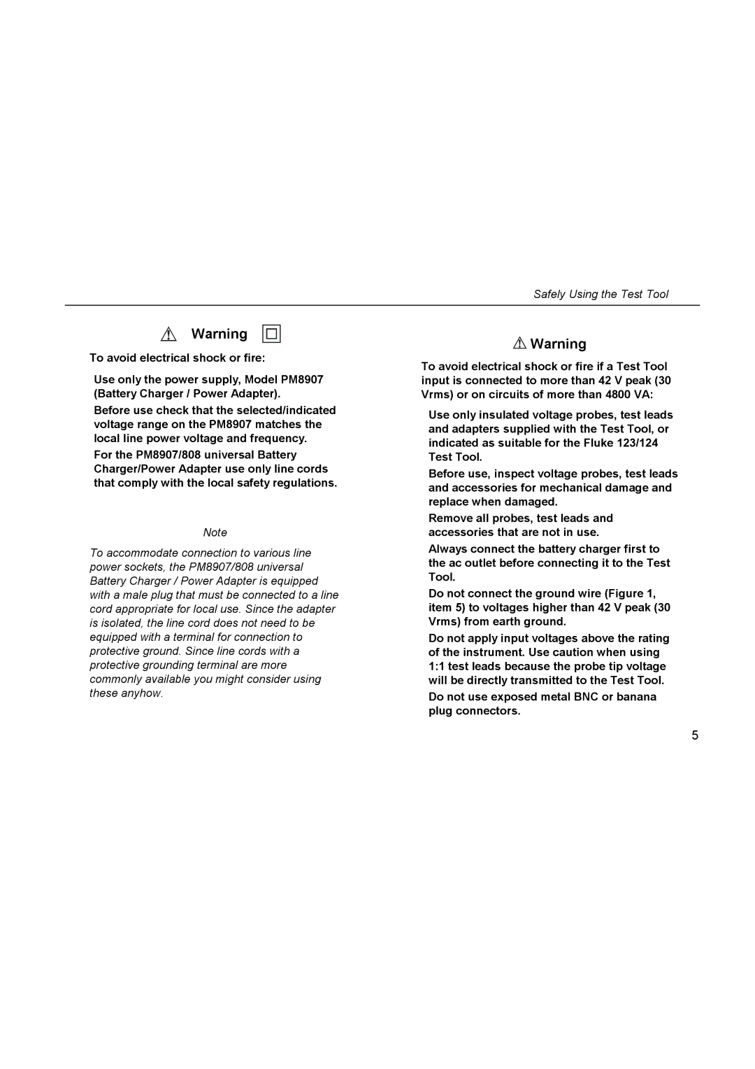 Fluke 123, 124 user manual Safely Using the Test Tool 