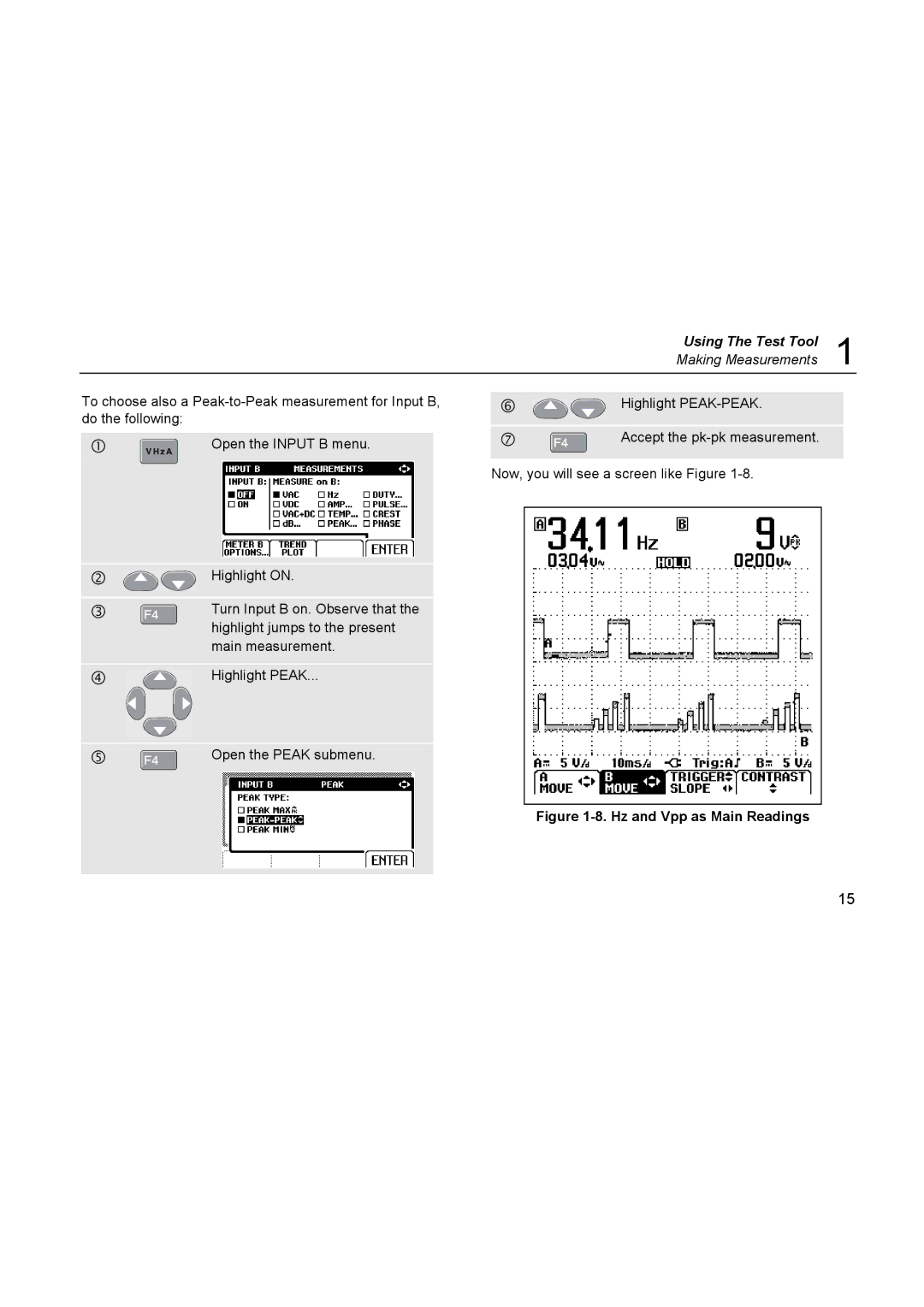 Fluke 123, 124 user manual Hz and Vpp as Main Readings 