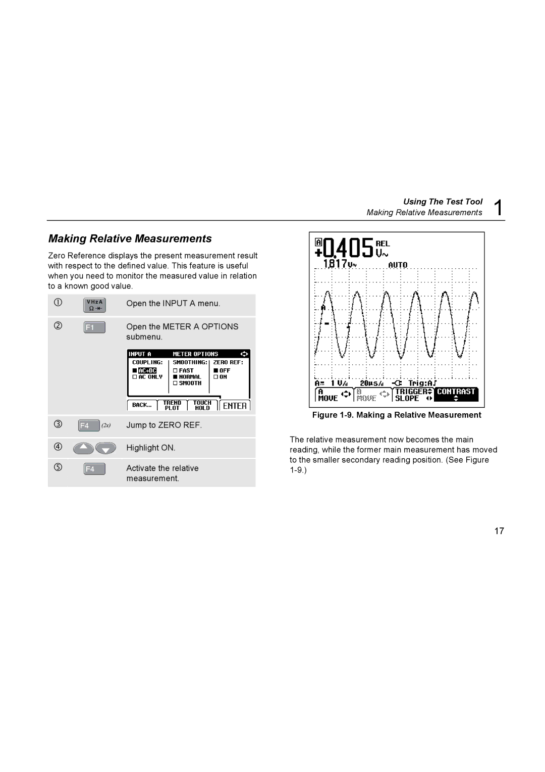 Fluke 123, 124 user manual Making Relative Measurements, Making a Relative Measurement 