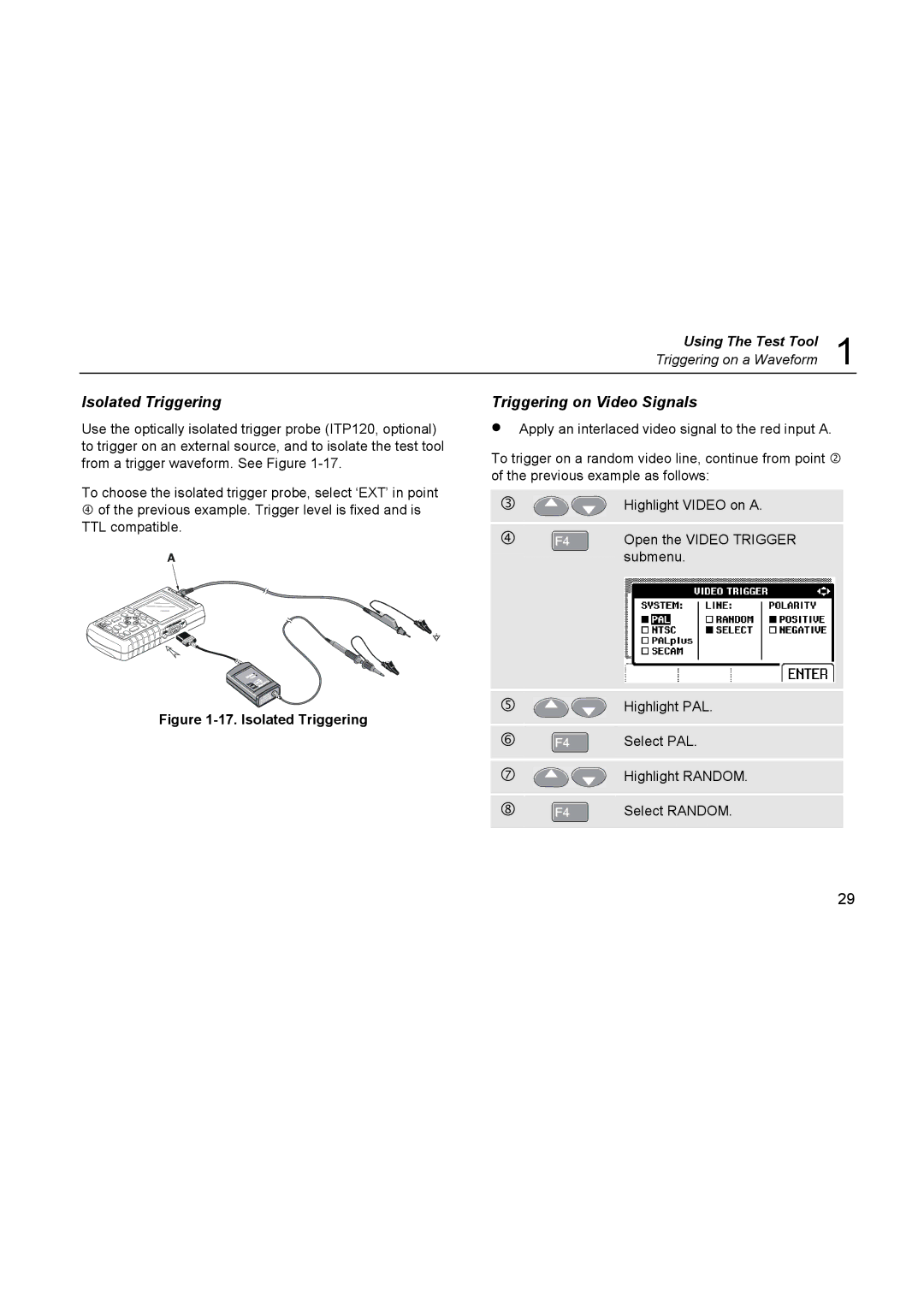 Fluke 123, 124 user manual Isolated Triggering Triggering on Video Signals 