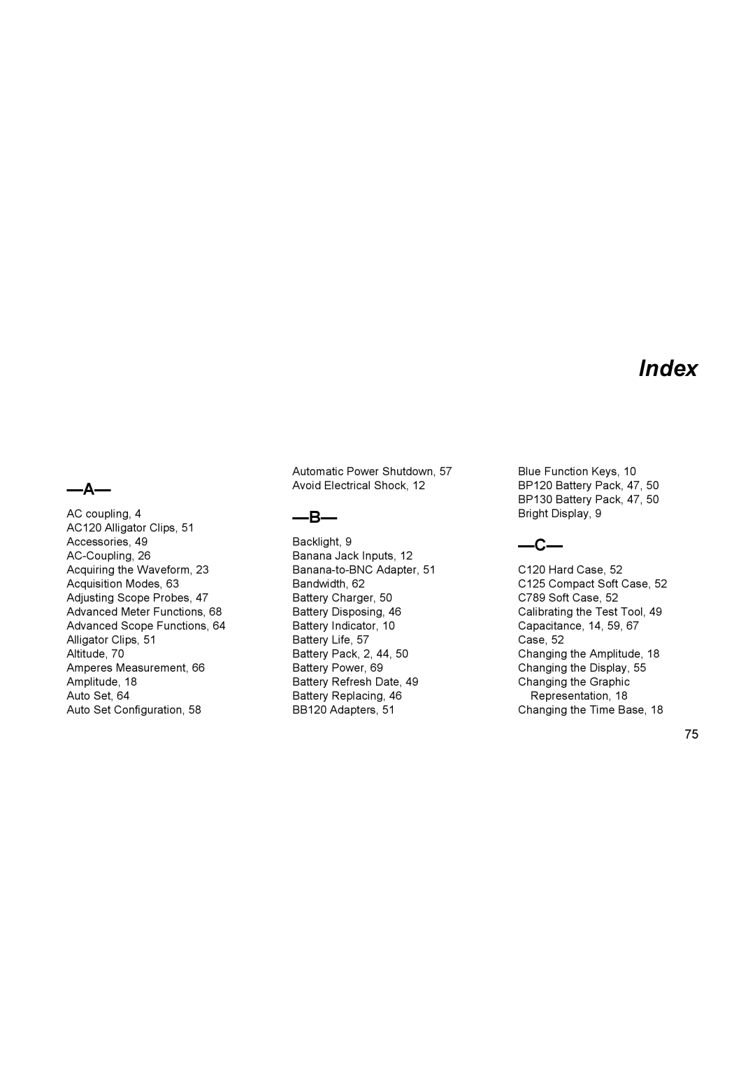 Fluke 124, 123 user manual Index 