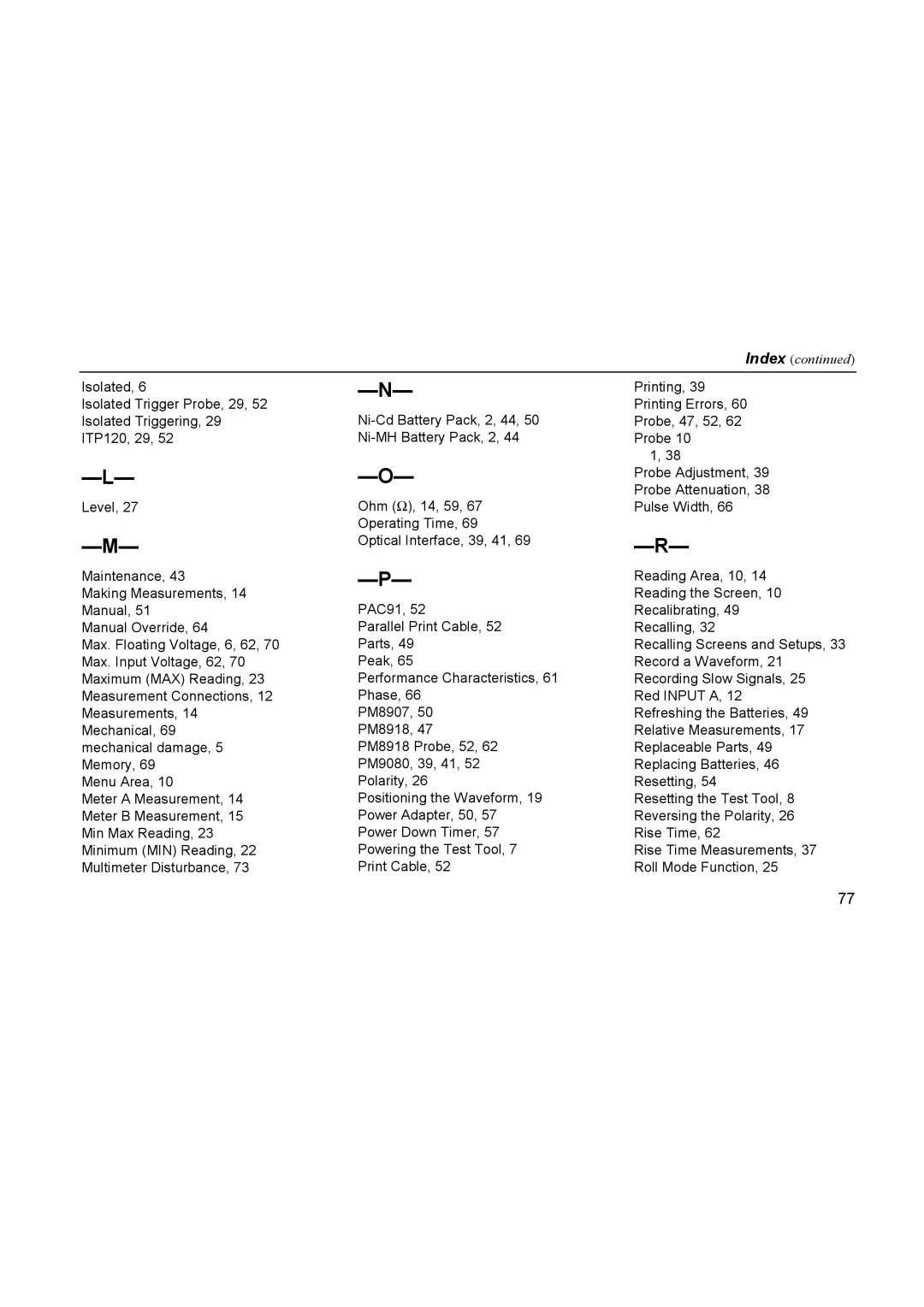 Fluke 124, 123 user manual Index 