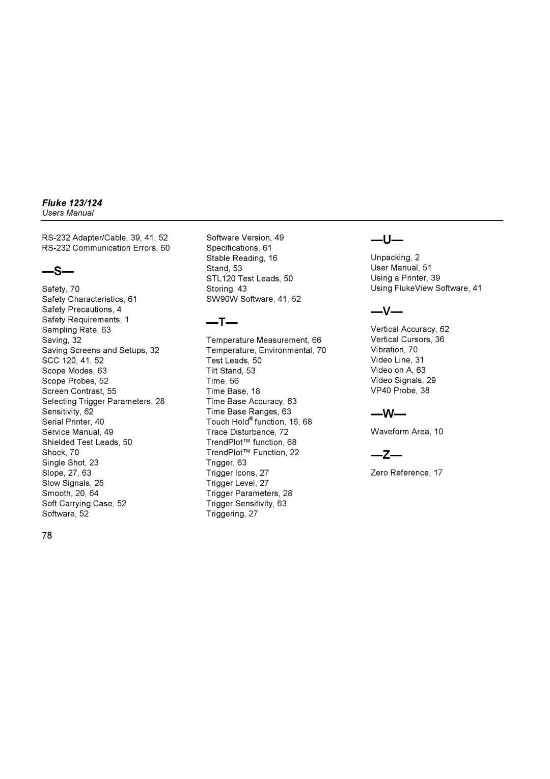 Fluke 123, 124 user manual Temperature, Environmental 