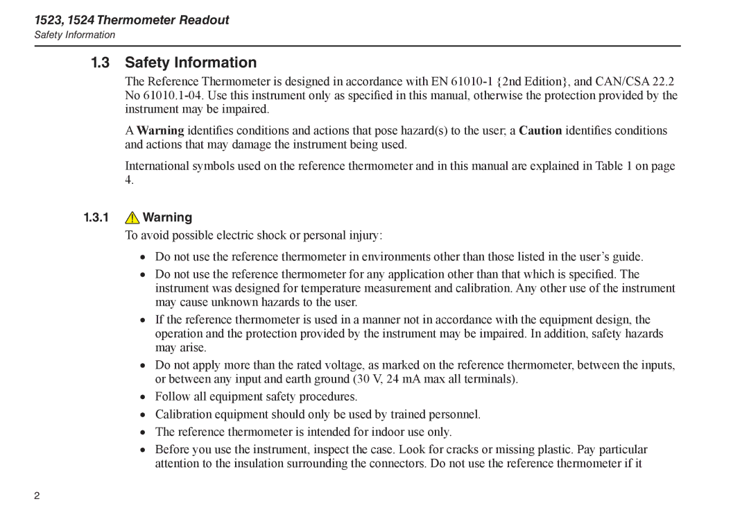 Fluke 1523, 1524 manual Safety Information 