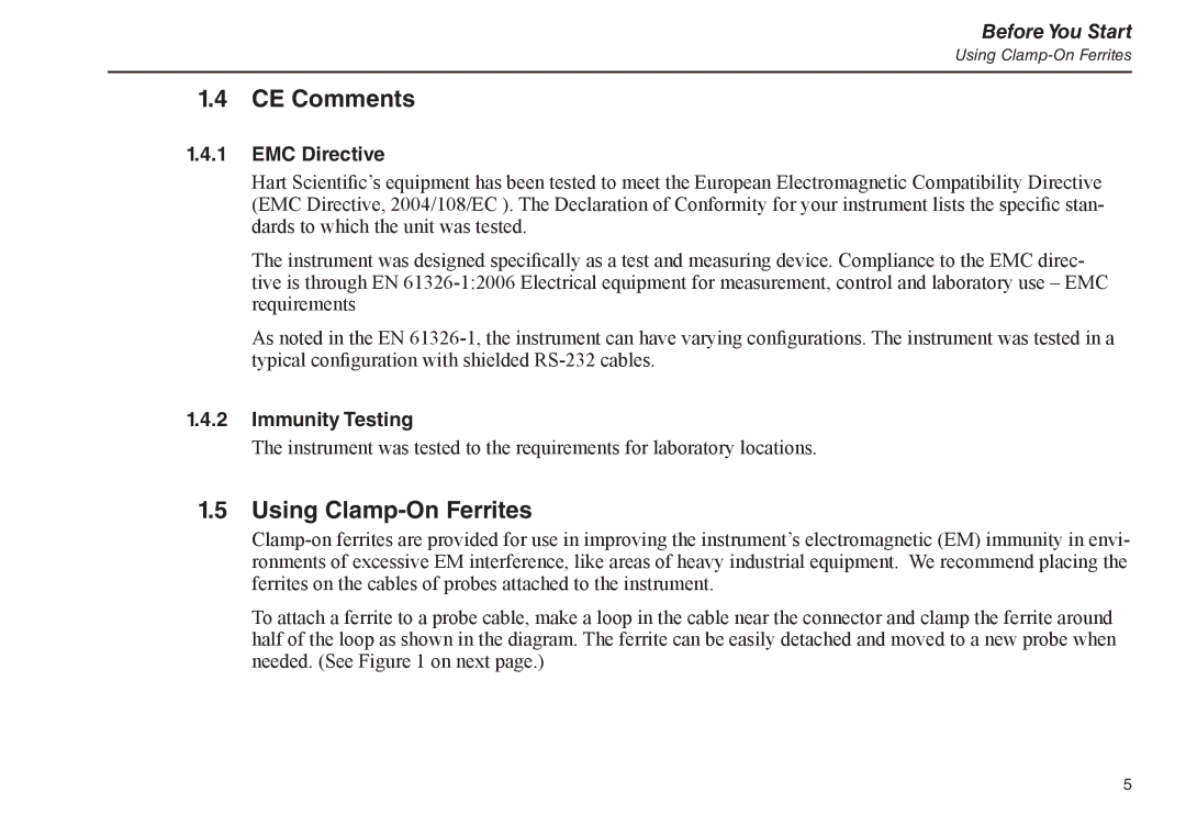 Fluke 1524, 1523 manual CE Comments, Using Clamp-On Ferrites 