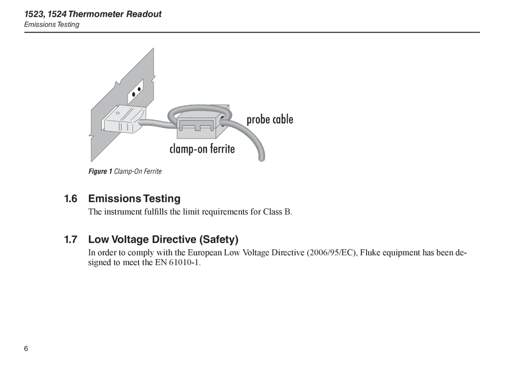 Fluke 1523, 1524 manual Emissions Testing, Low Voltage Directive Safety 