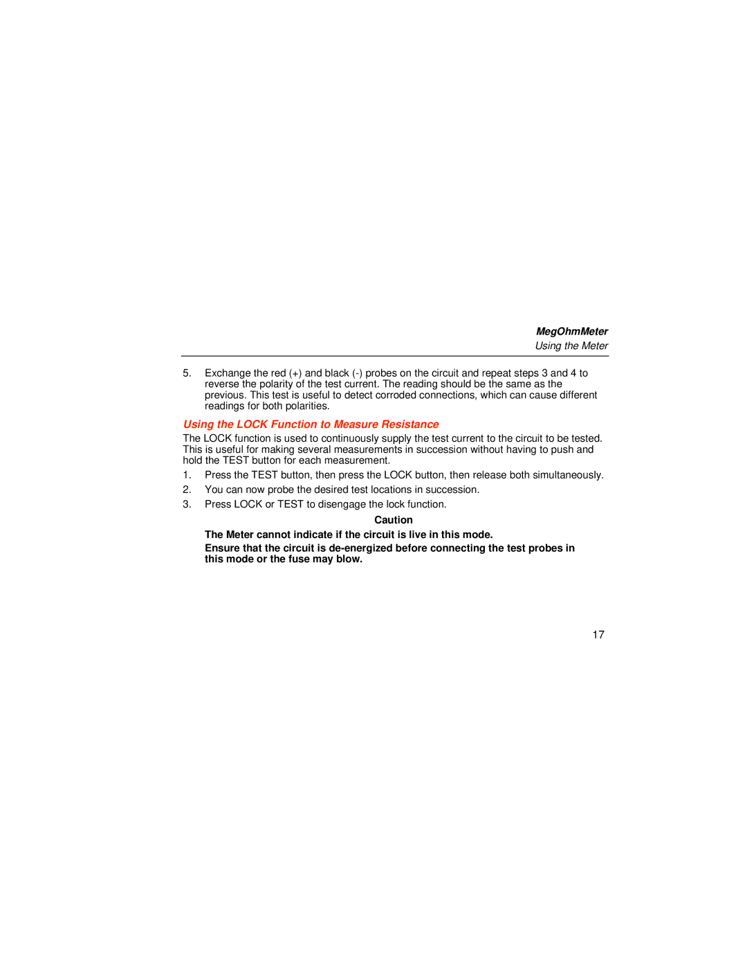 Fluke 1526 user manual Using the Lock Function to Measure Resistance 