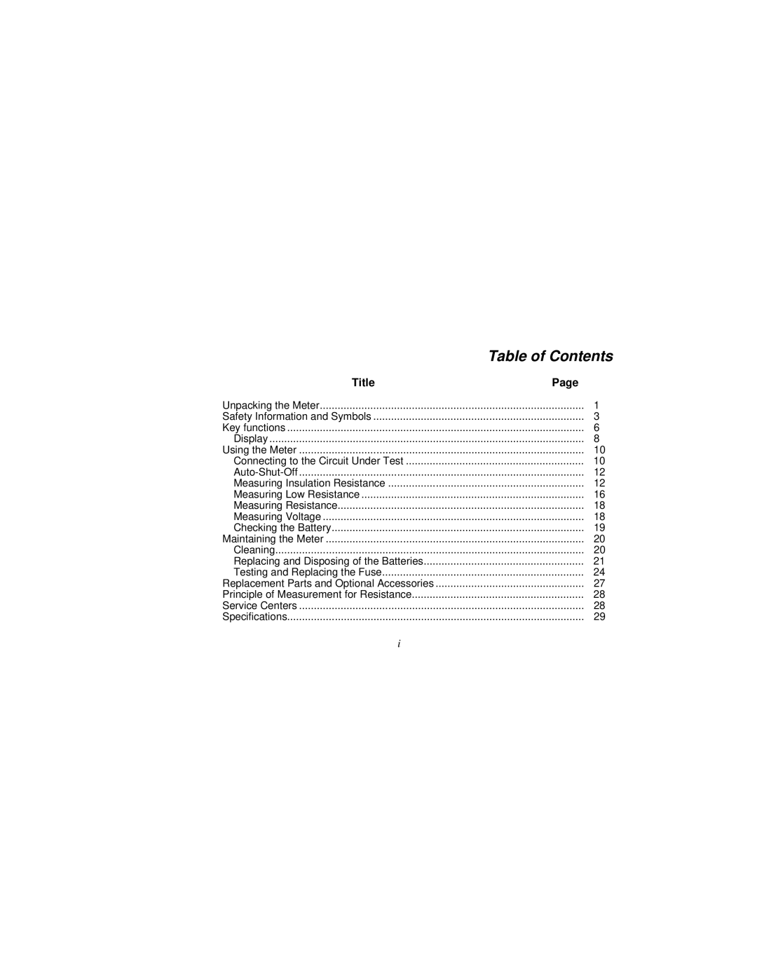 Fluke 1526 user manual Table of Contents 