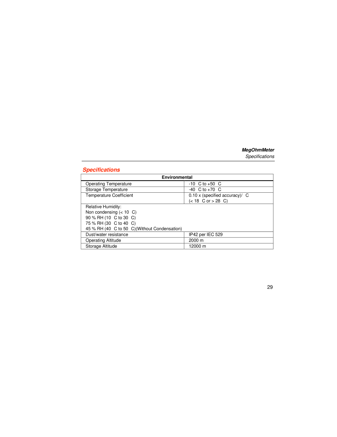 Fluke 1526 user manual Specifications, Environmental 