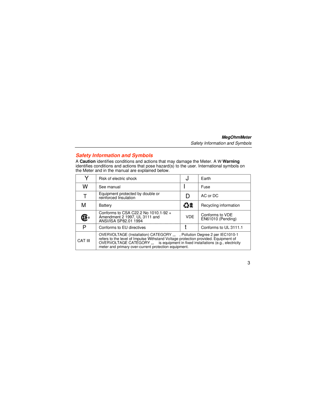 Fluke 1526 user manual Safety Information and Symbols, Vde 