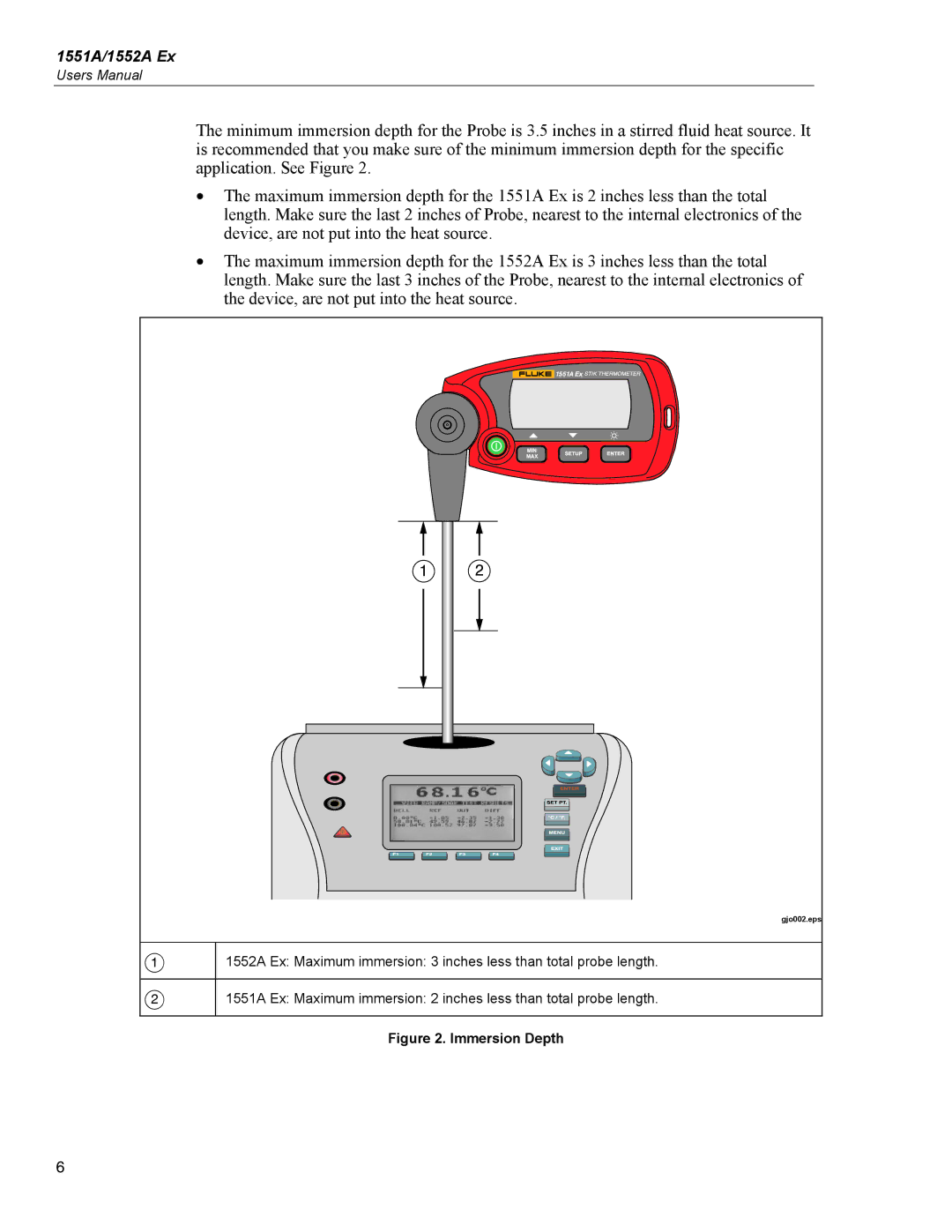 Fluke 1552A EX, 1551A EX specifications Immersion Depth 