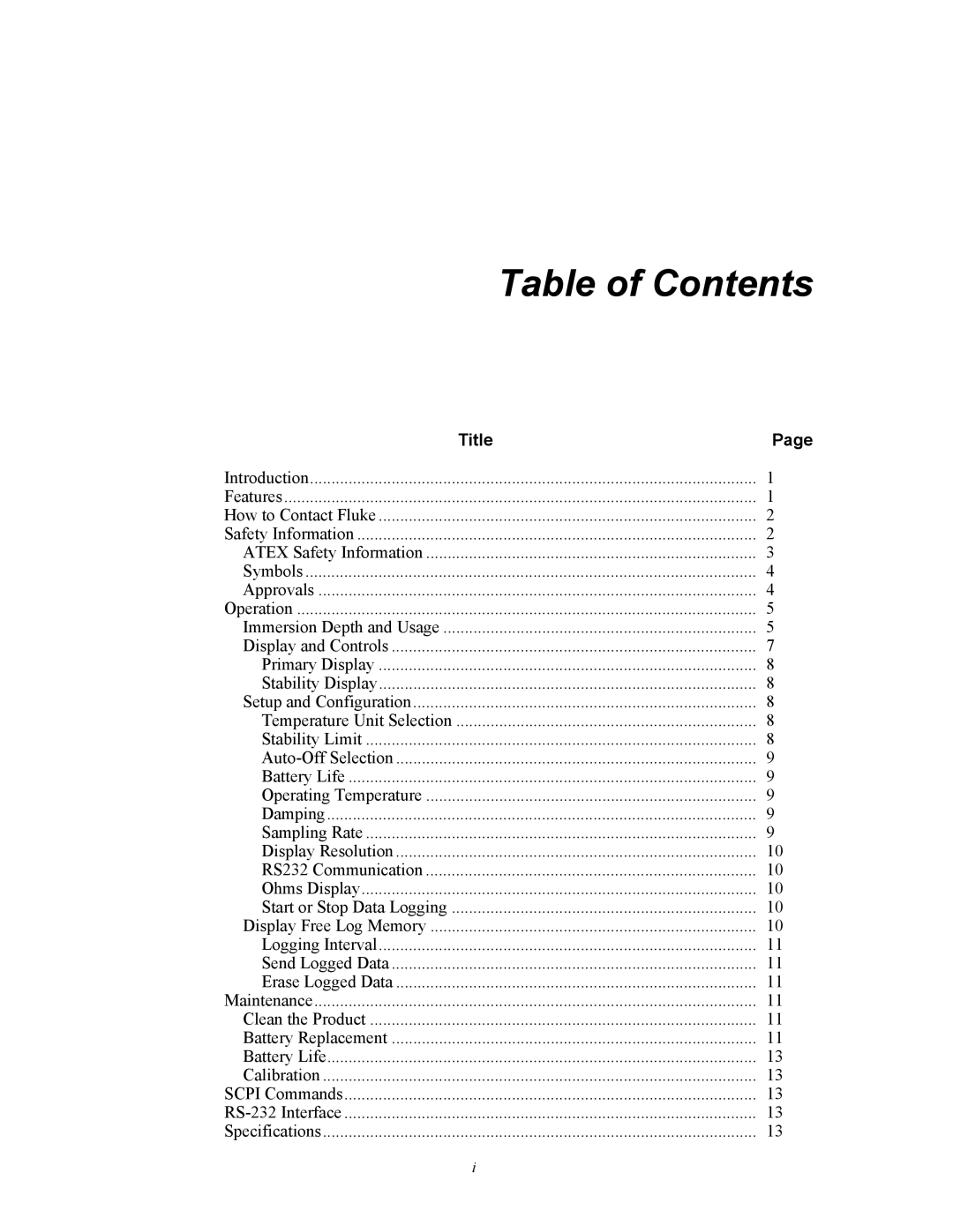 Fluke 1551A EX, 1552A EX specifications Table of Contents 