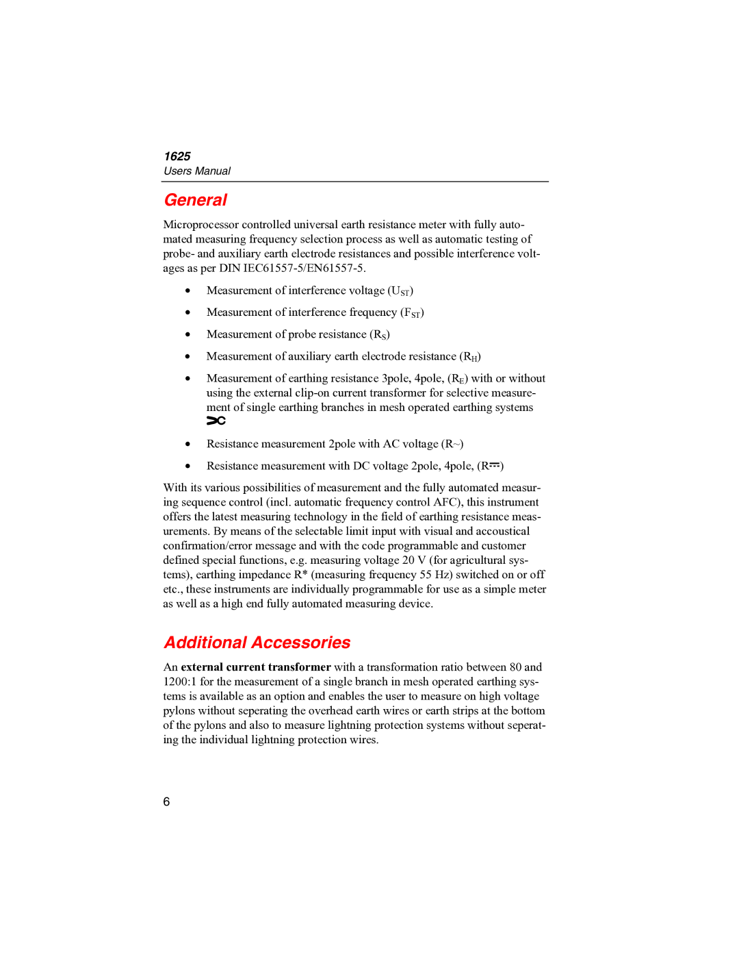 Fluke 1625 user manual General, Additional Accessories 