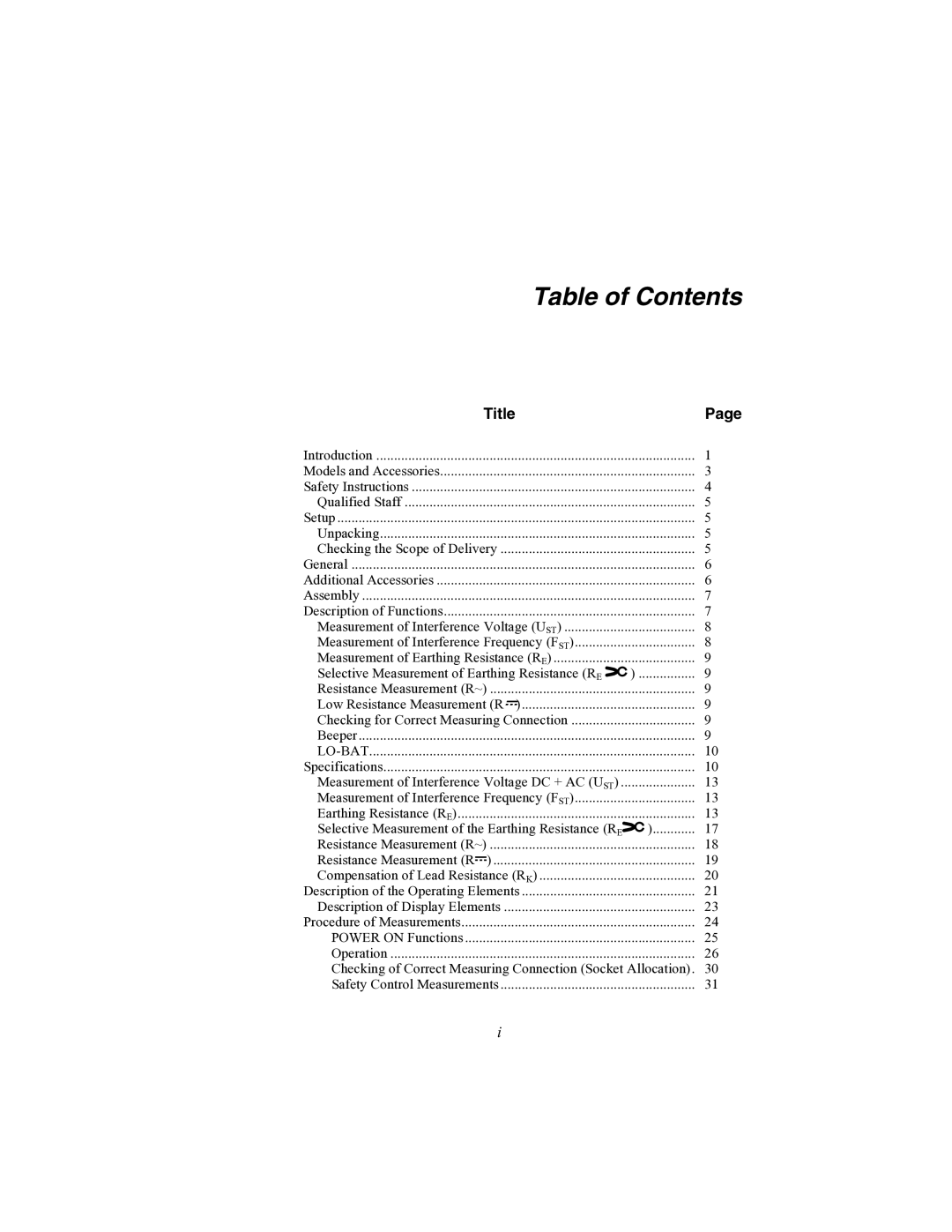 Fluke 1625 user manual Table of Contents 