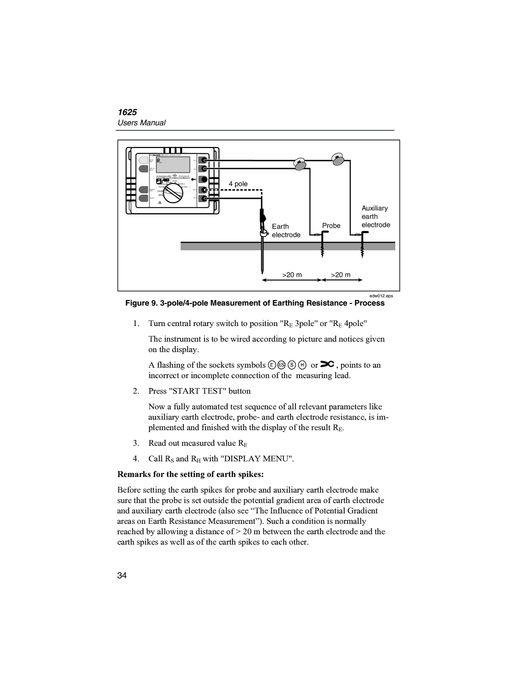 Fluke 1625 user manual Remarks for the setting of earth spikes 