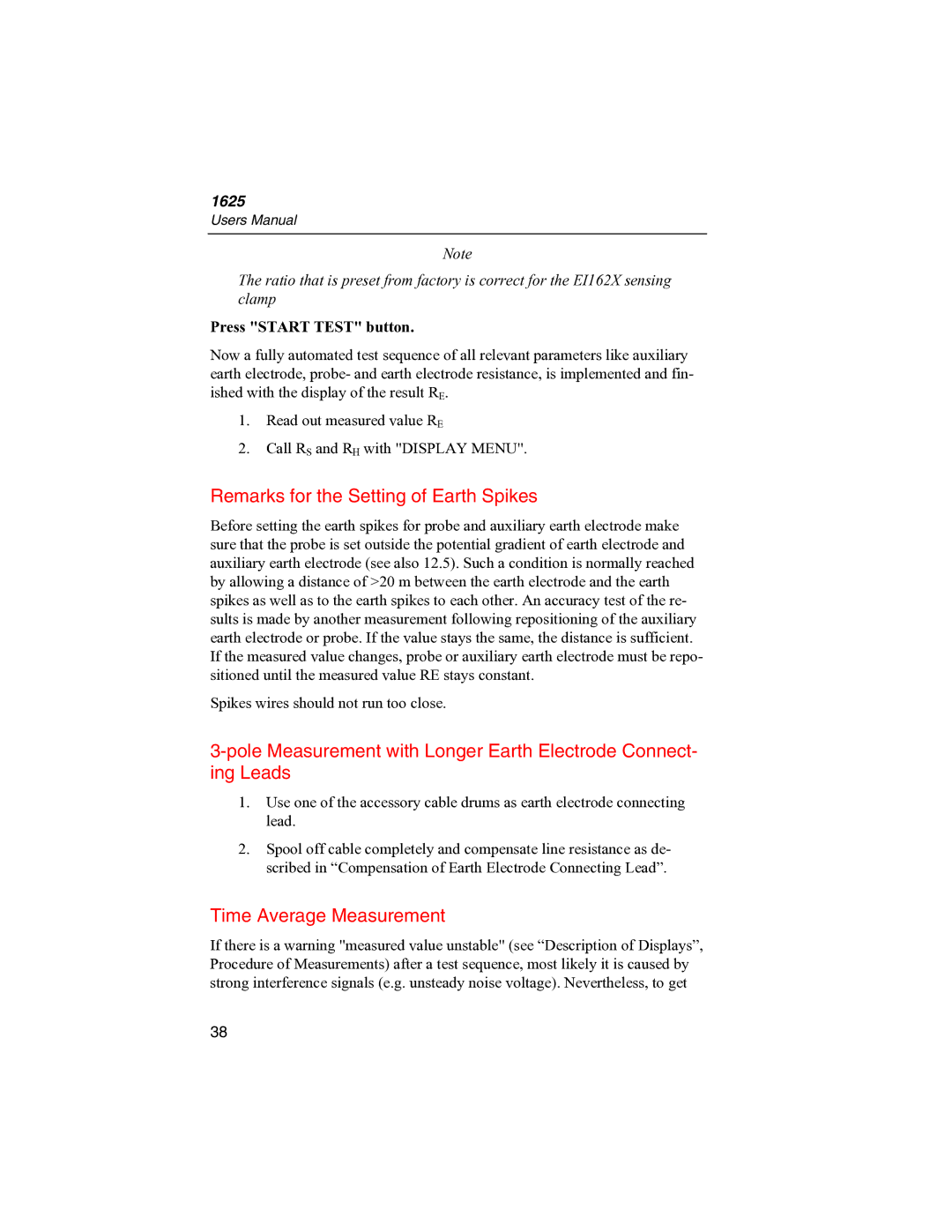 Fluke 1625 user manual Remarks for the Setting of Earth Spikes 