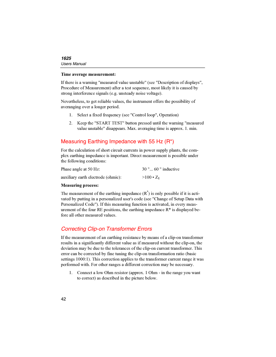 Fluke 1625 user manual Measuring Earthing Impedance with 55 Hz R, Correcting Clip-on Transformer Errors 