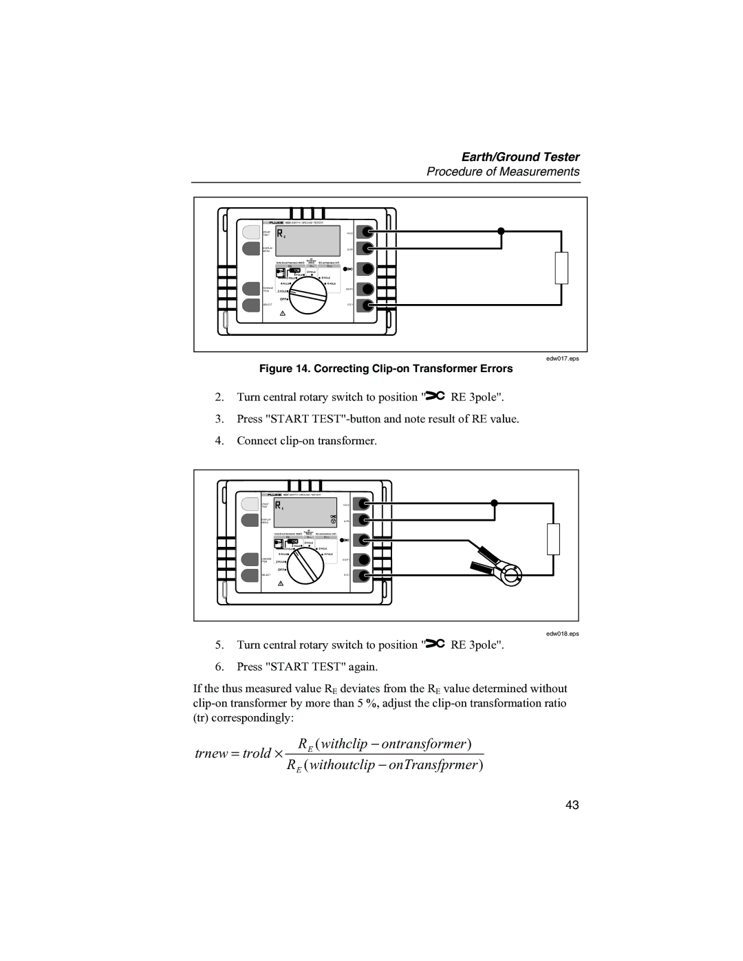 Fluke 1625 user manual Withclip − ontransformer 