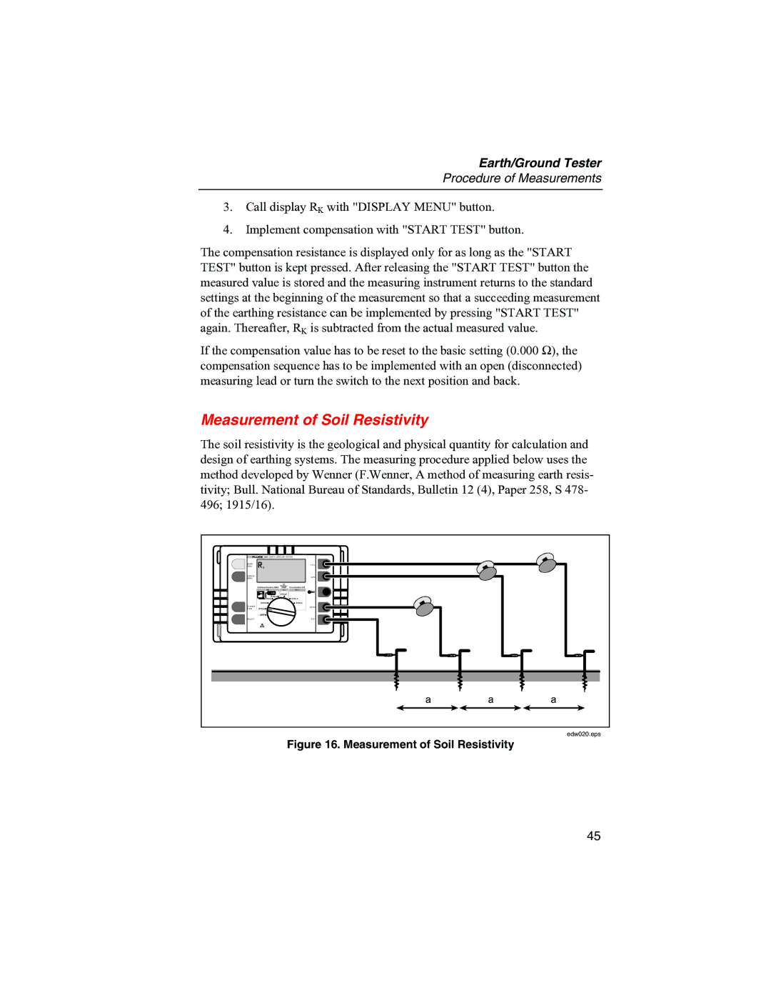 Fluke 1625 user manual Measurement of Soil Resistivity 