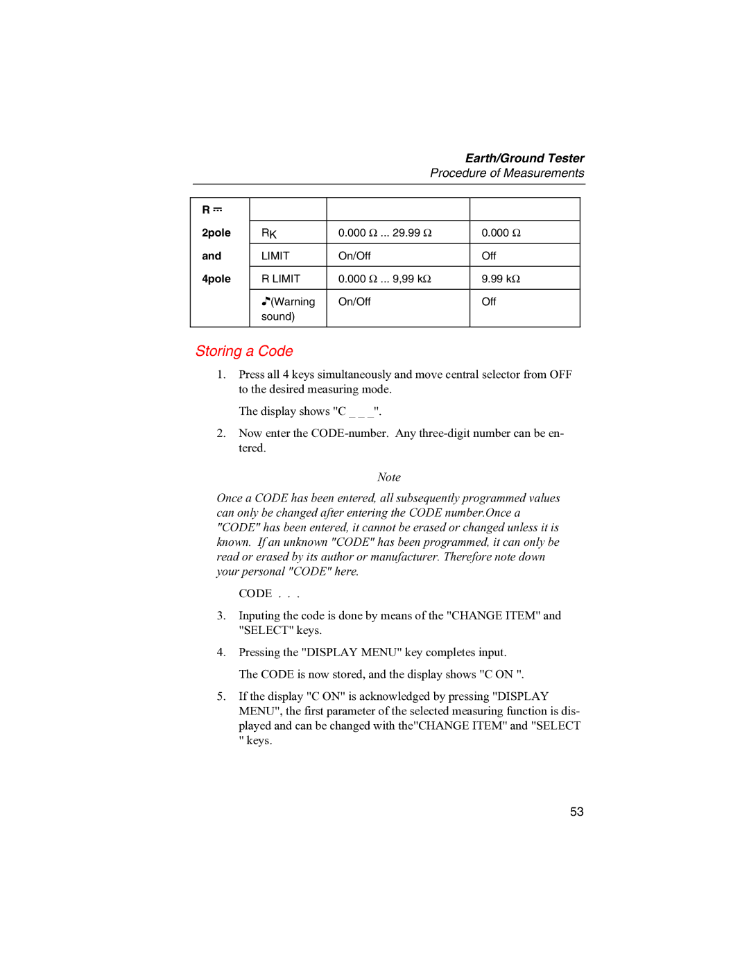 Fluke 1625 user manual Storing a Code 