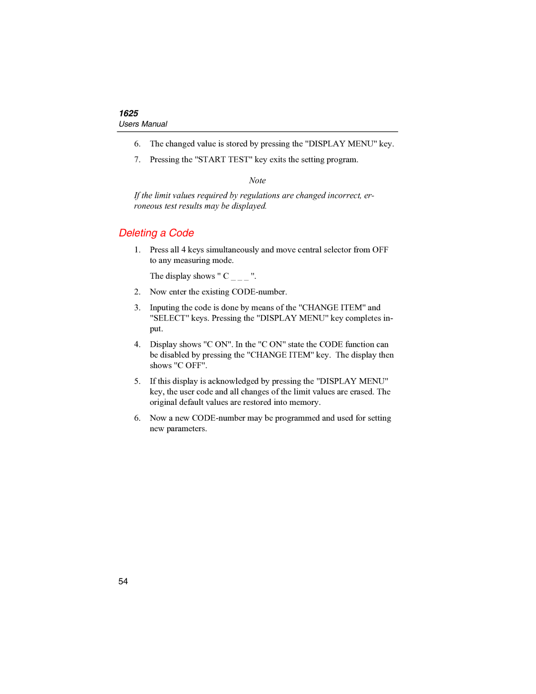 Fluke 1625 user manual Deleting a Code 