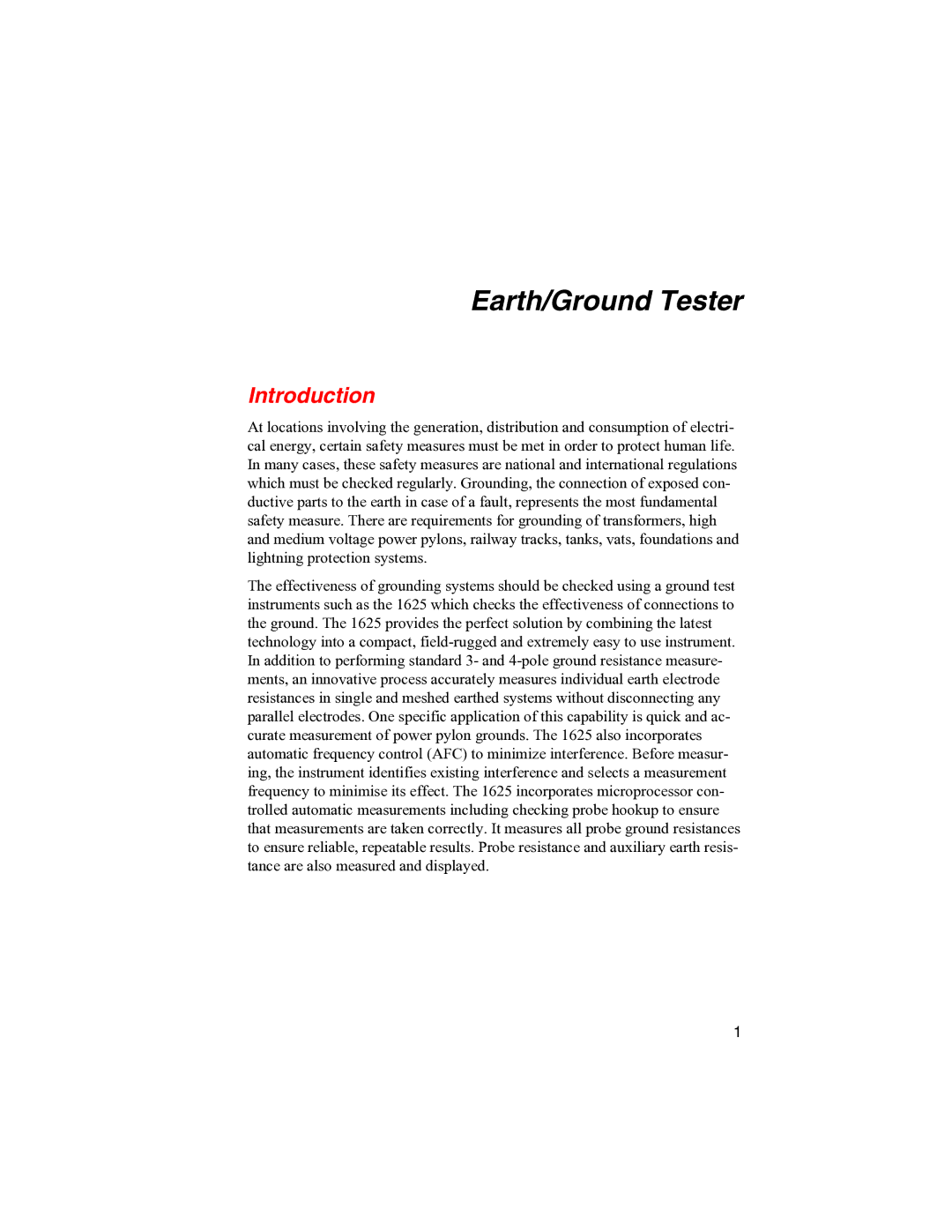 Fluke 1625 user manual Earth/Ground Tester, Introduction 