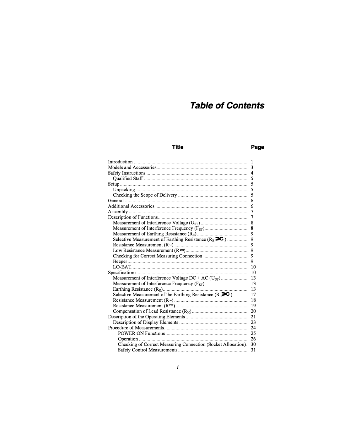 Fluke 1625 user manual Table of Contents, Title 
