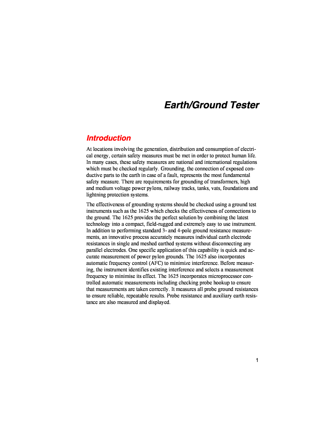 Fluke 1625 user manual Earth/Ground Tester, Introduction 