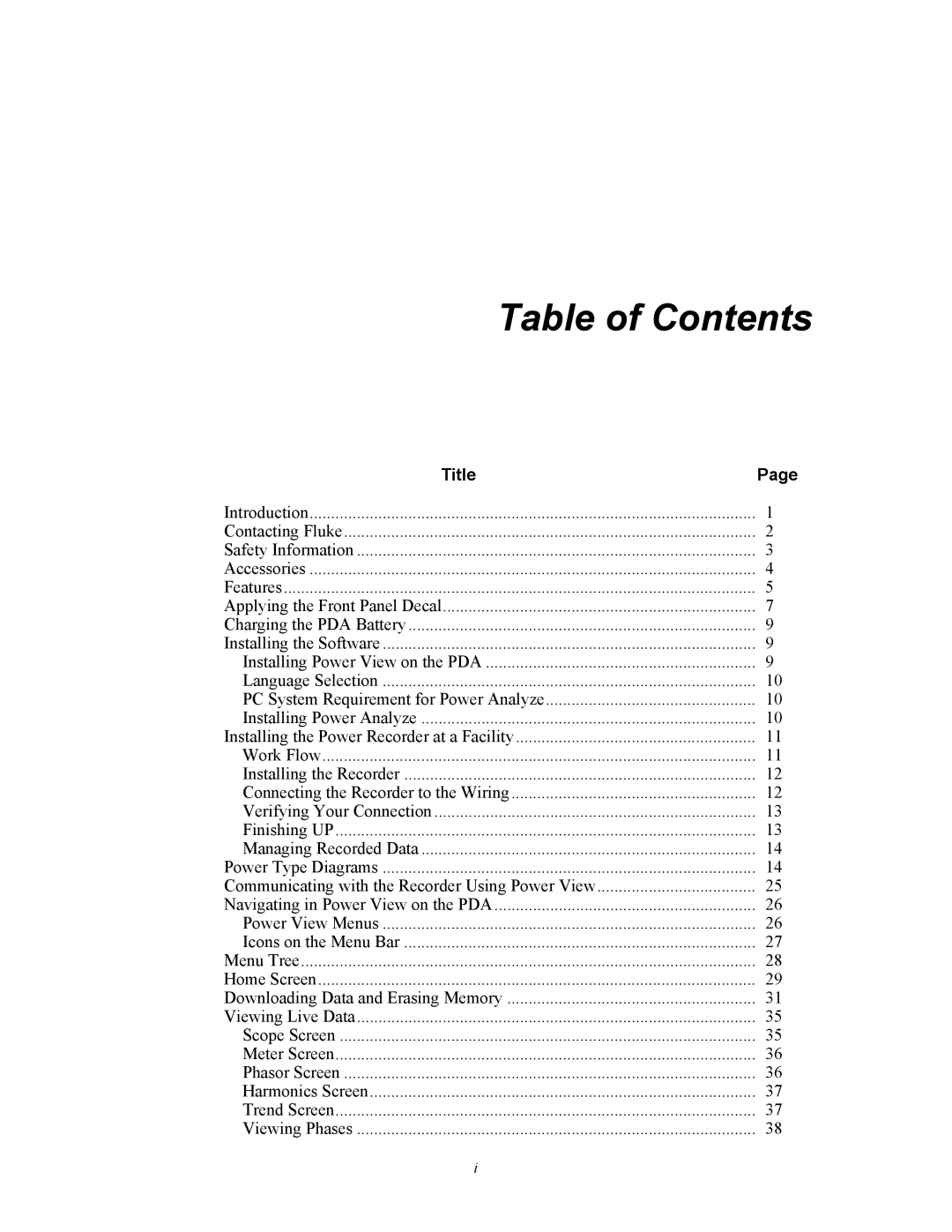 Fluke 1750 specifications Table of Contents 