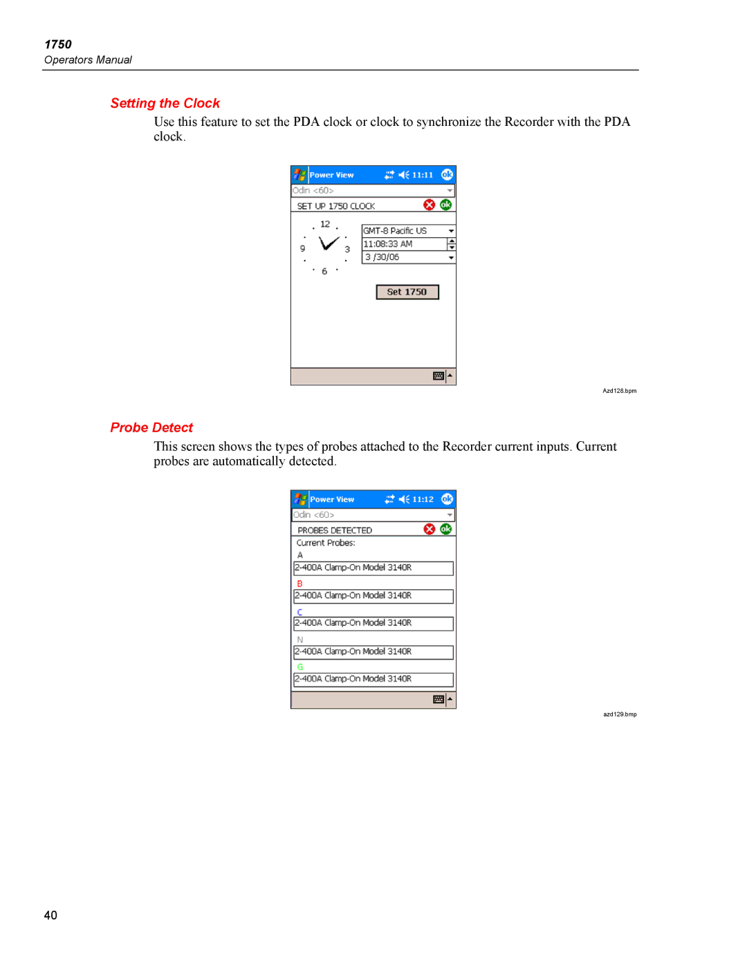 Fluke 1750 specifications Setting the Clock, Probe Detect 