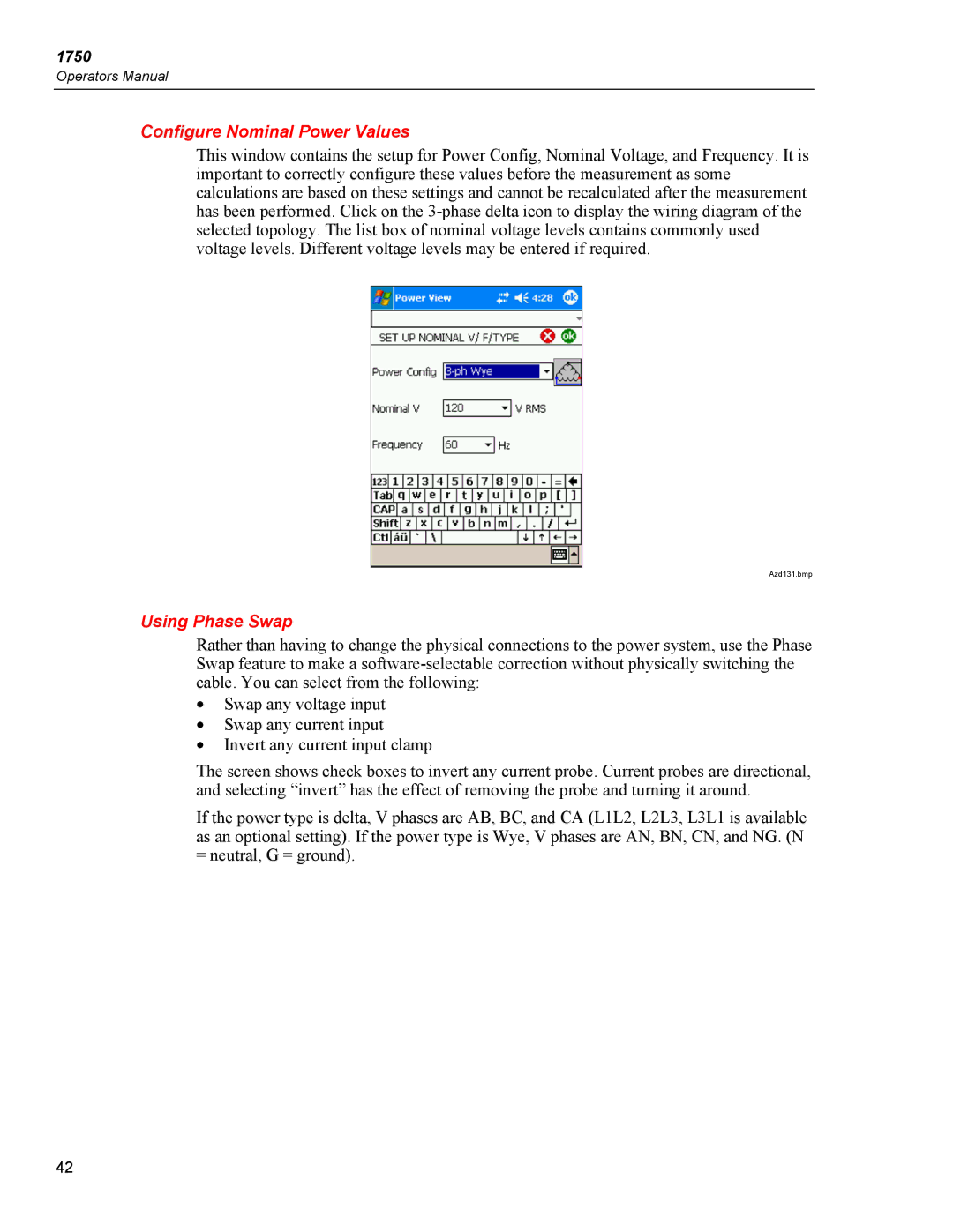 Fluke 1750 specifications Configure Nominal Power Values, Using Phase Swap 