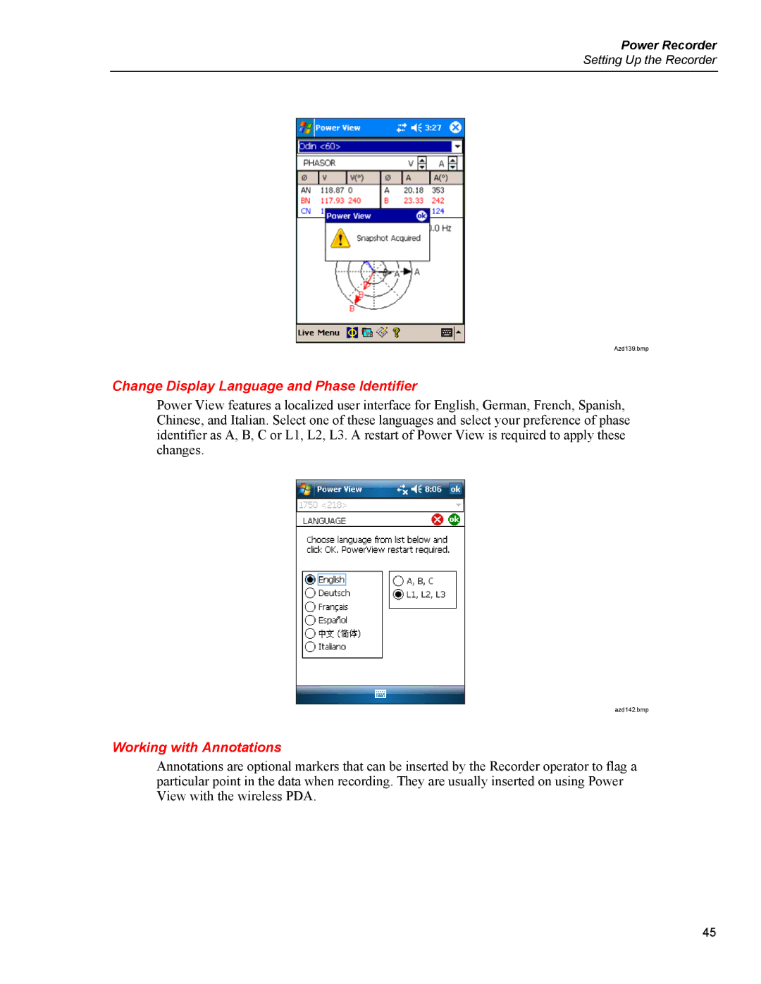 Fluke 1750 specifications Change Display Language and Phase Identifier, Working with Annotations 