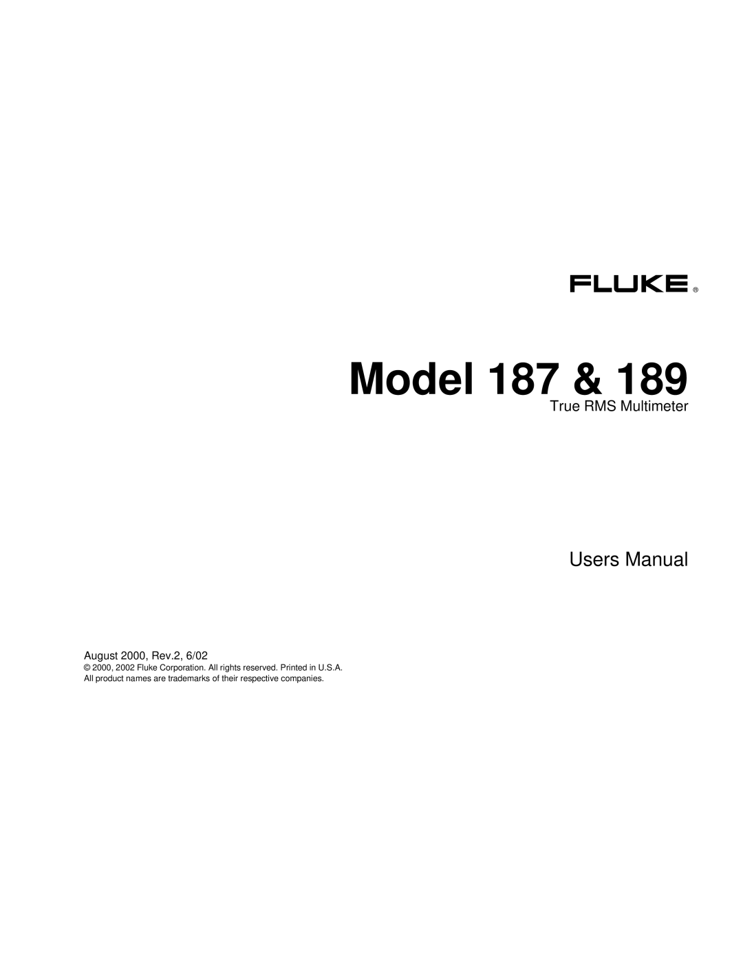 Fluke user manual Model 187 