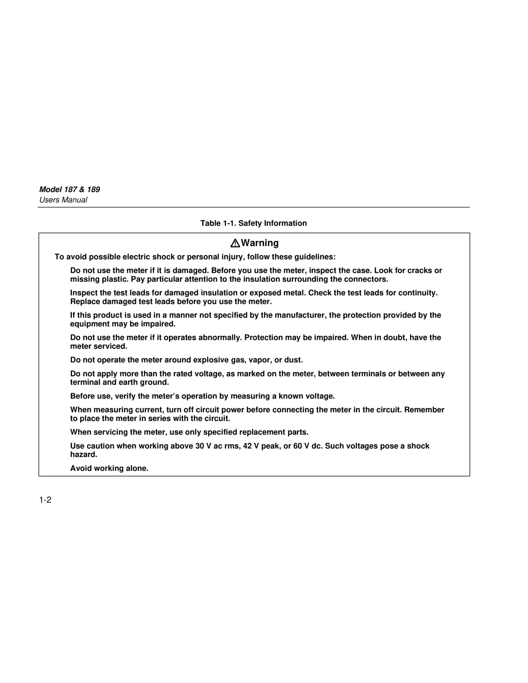 Fluke 187 user manual WWarning, Safety Information 