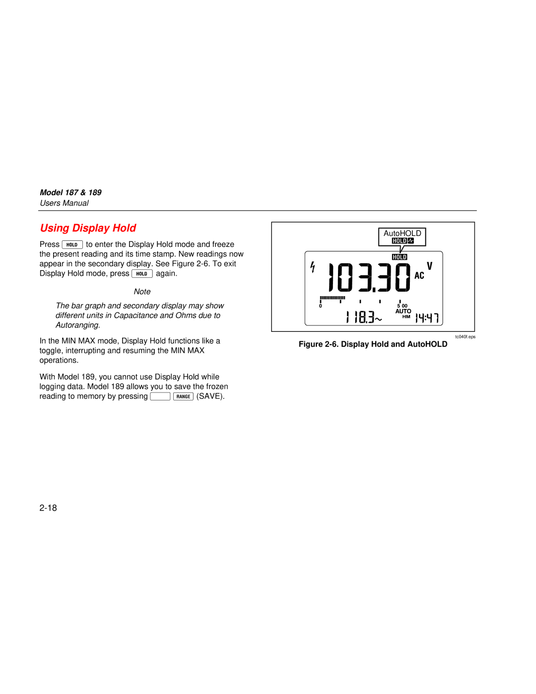 Fluke 187 user manual Using Display Hold, Display Hold and AutoHOLD 