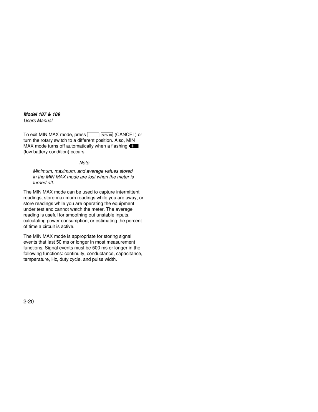 Fluke user manual Model 187 