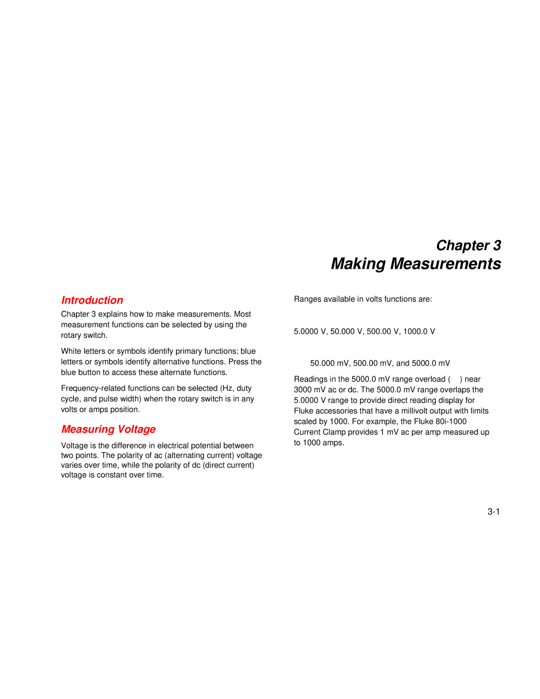 Fluke 187 user manual Making Measurements, Measuring Voltage 