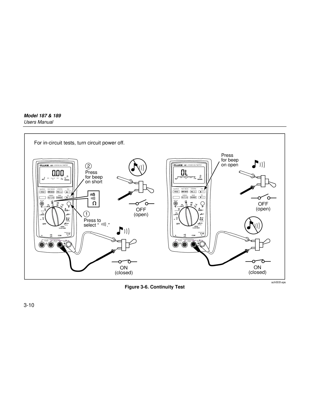 Fluke 187 user manual For in-circuit tests, turn circuit power off 