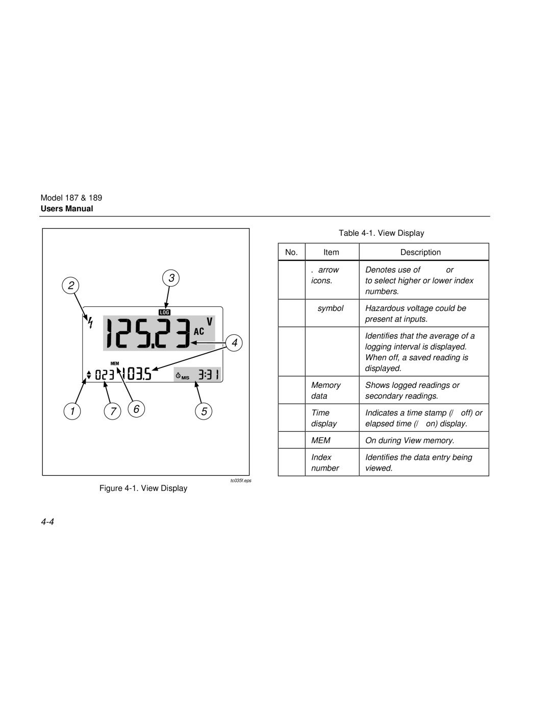 Fluke 187 user manual View Display, Mem 