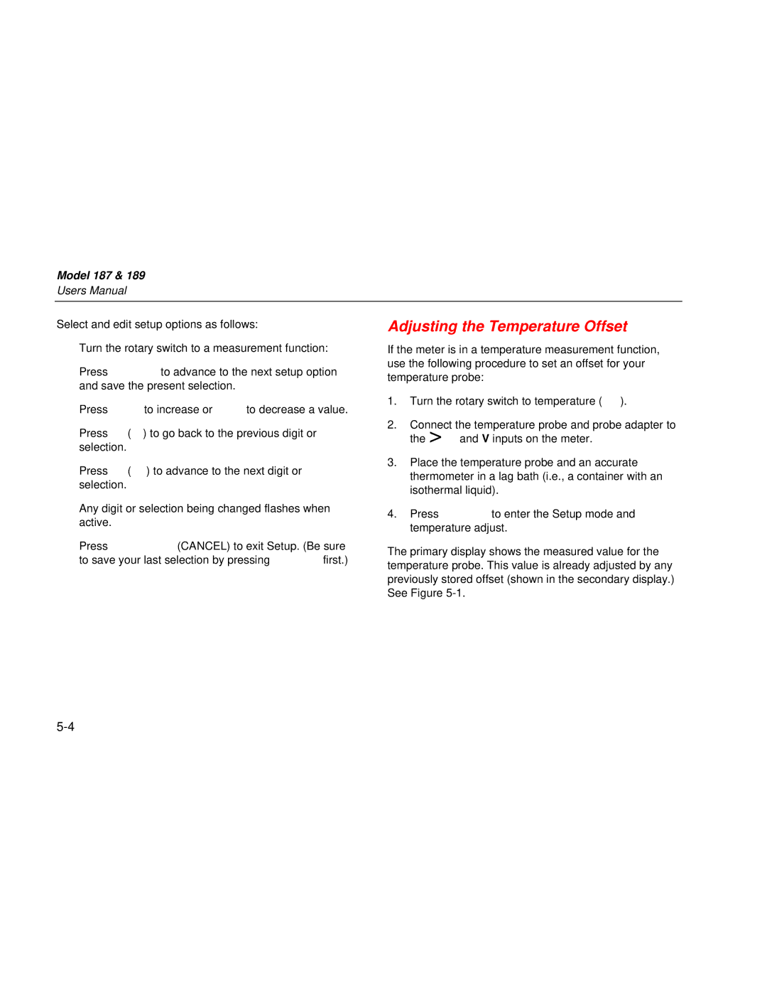 Fluke 187 user manual Adjusting the Temperature Offset 