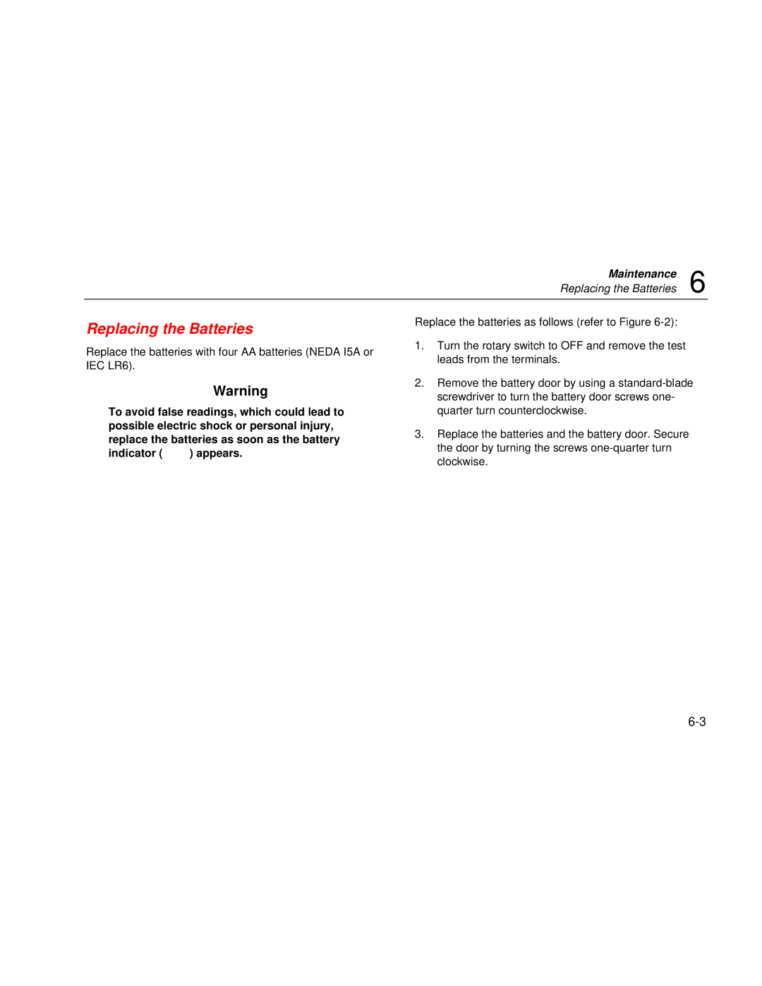 Fluke 187 user manual Replacing the Batteries 