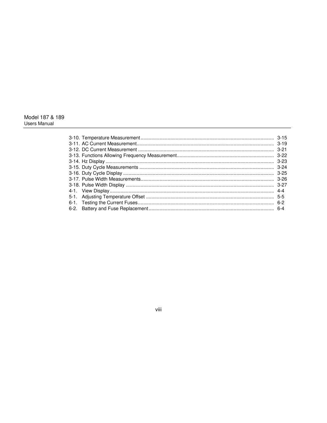 Fluke 187 user manual Viii 