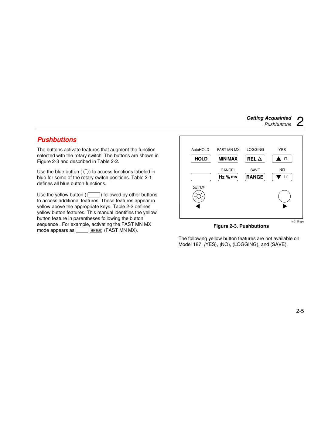 Fluke 189 user manual Pushbuttons 