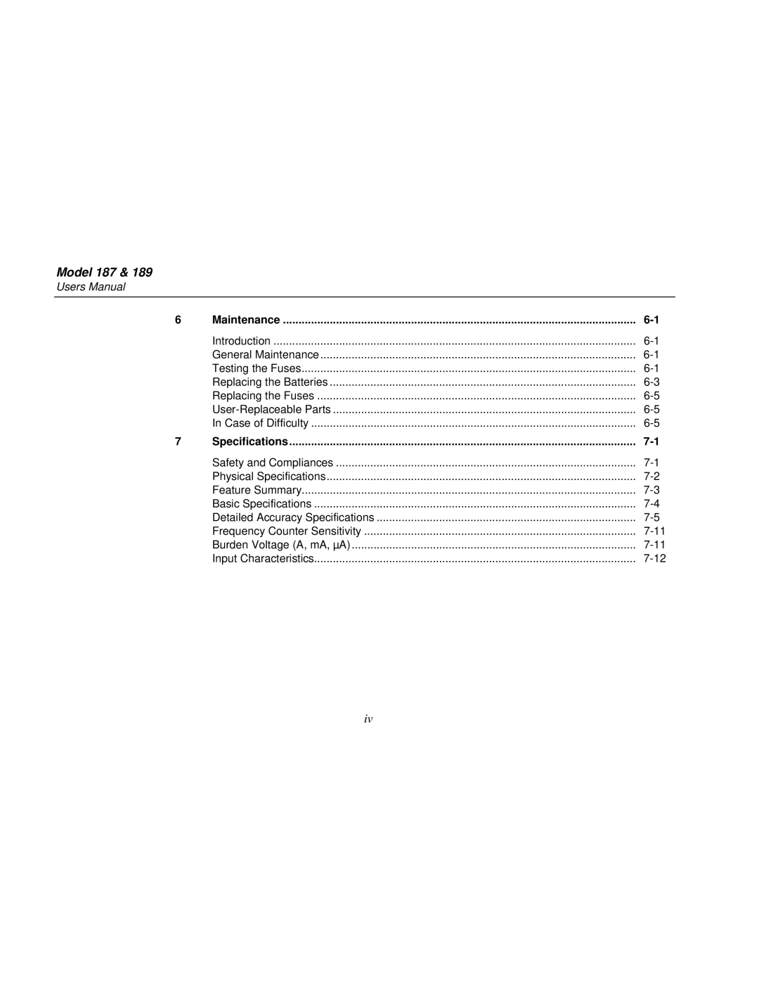 Fluke 189 user manual Maintenance, Specifications 