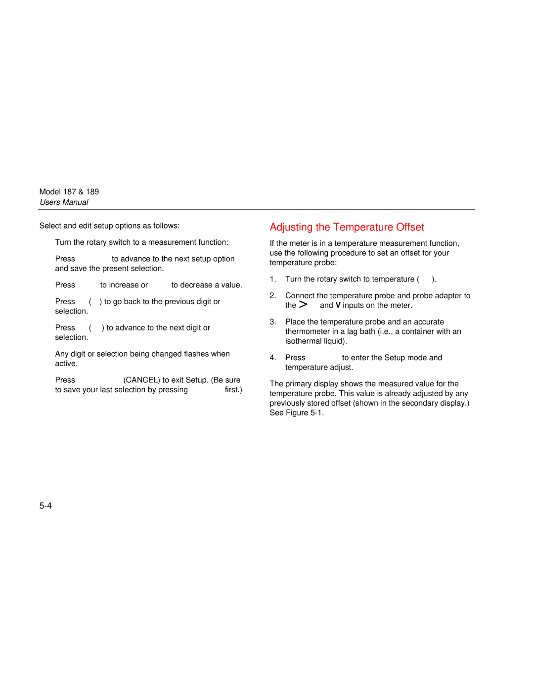 Fluke 189 user manual Adjusting the Temperature Offset 