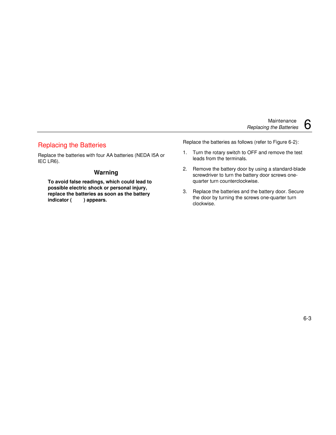 Fluke 189 user manual Replacing the Batteries 