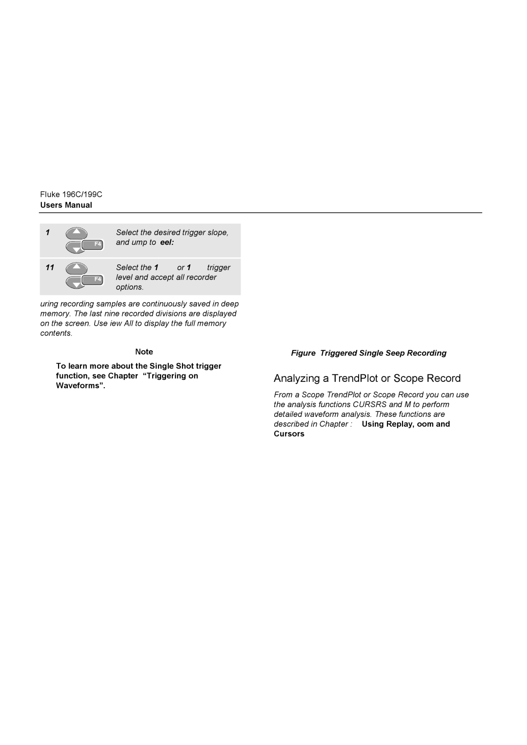 Fluke 196C user manual Analyzing a TrendPlot or Scope Record, Triggered Single Sweep Recording 