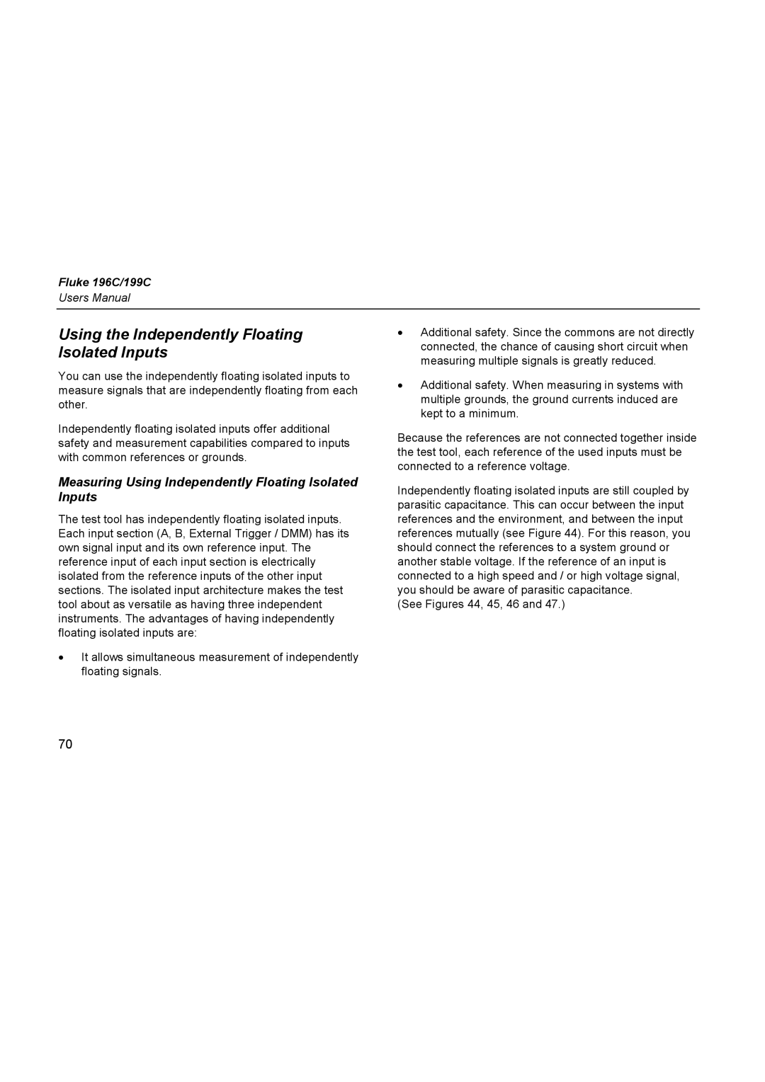 Fluke 196C Using the Independently Floating Isolated Inputs, Measuring Using Independently Floating Isolated Inputs 
