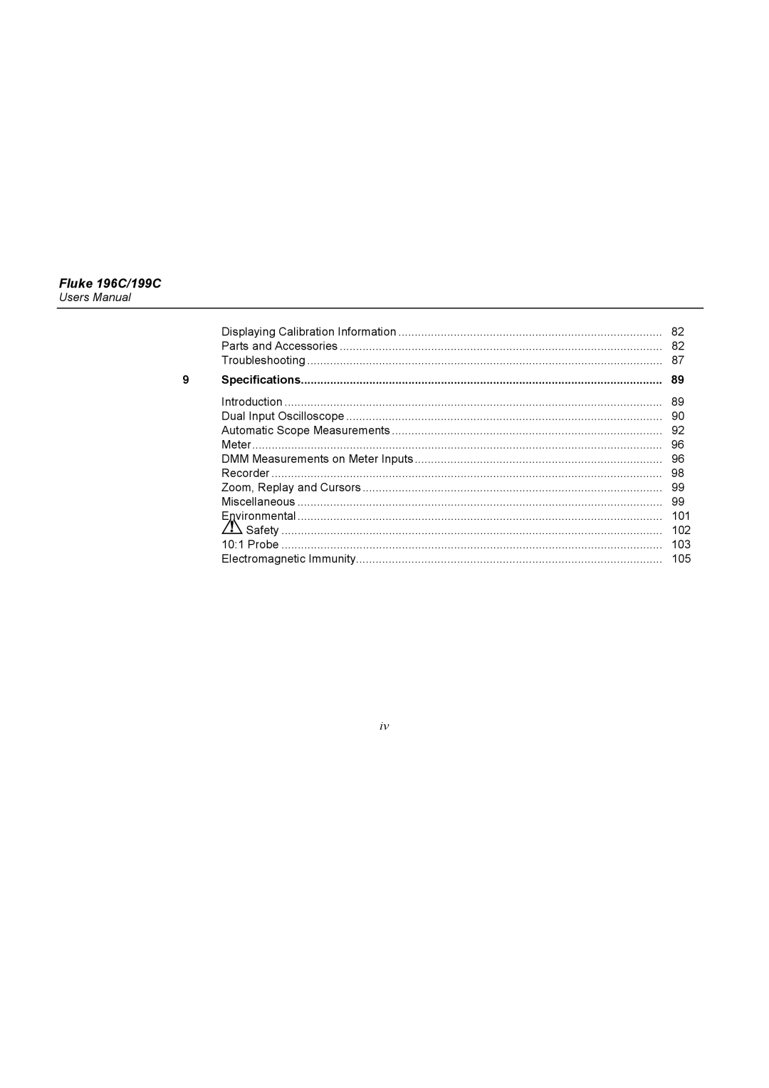 Fluke 196C user manual Specifications 