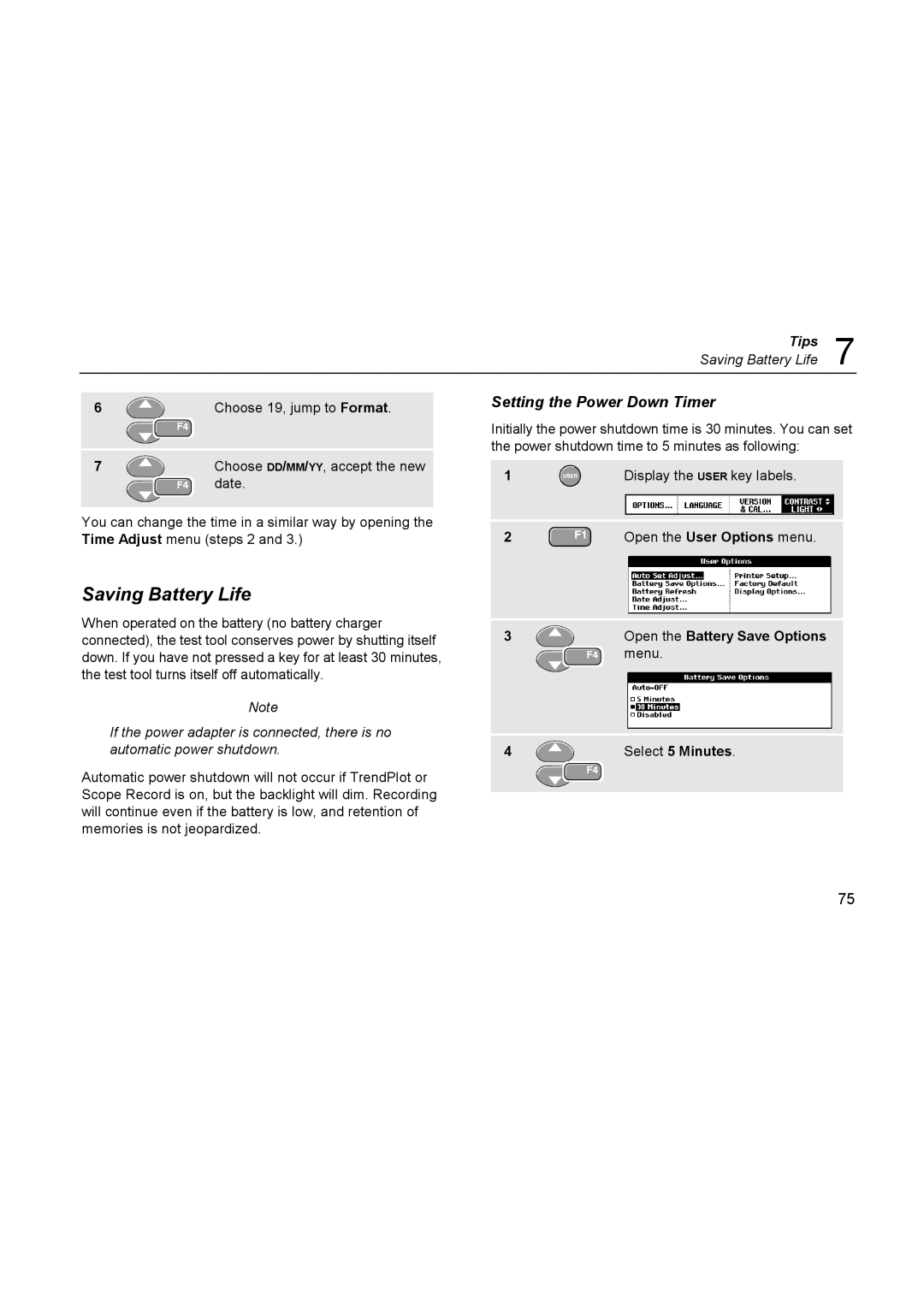 Fluke 196C user manual Saving Battery Life, Setting the Power Down Timer 